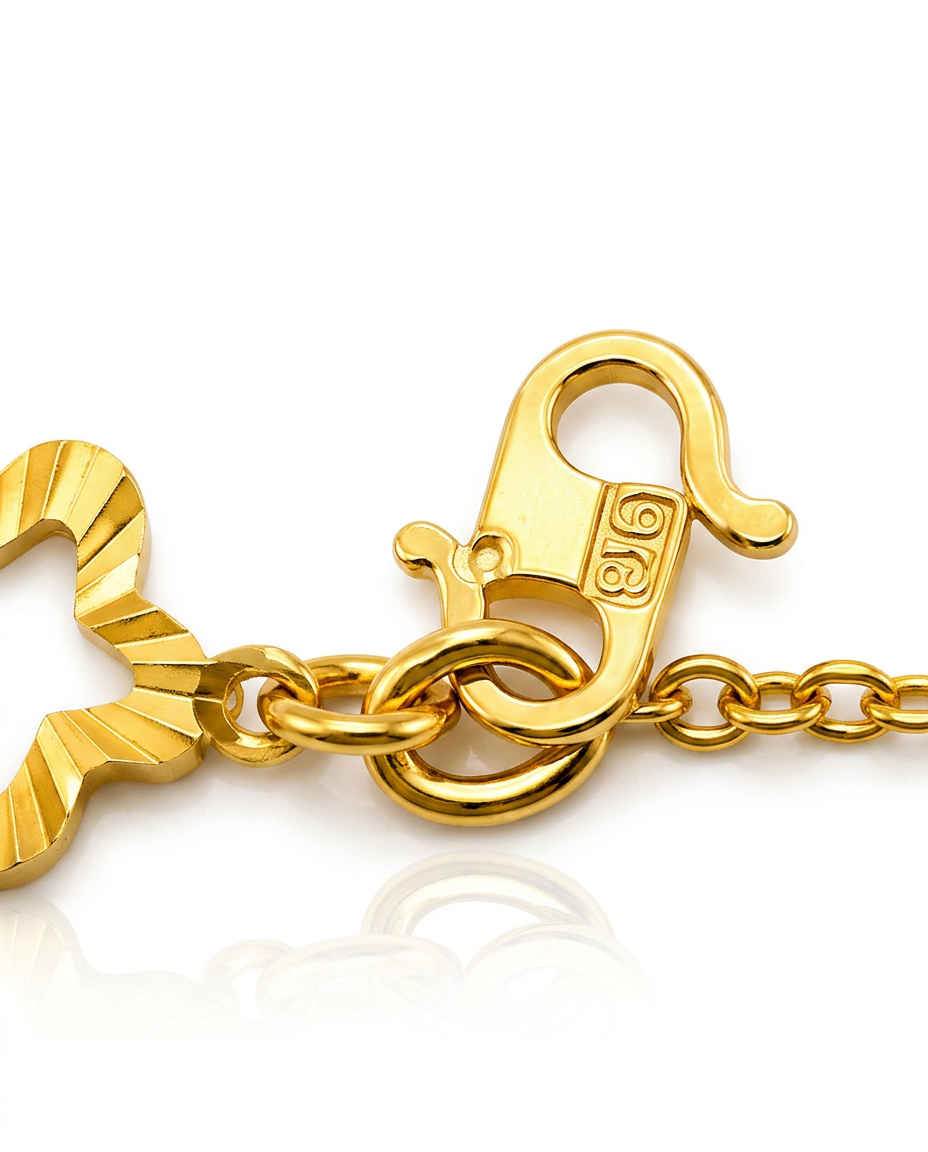 916 Gold Bracelet 3 Clover Carved C