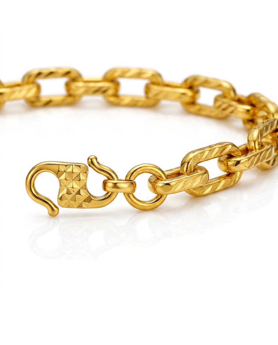 916 Gold Bracelet Paper Clip Carved S