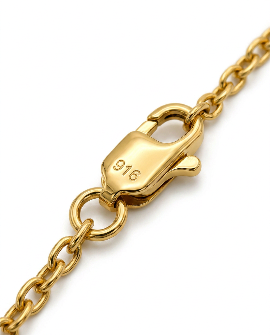 916 Gold Necklace 5 Clover Carved D S
